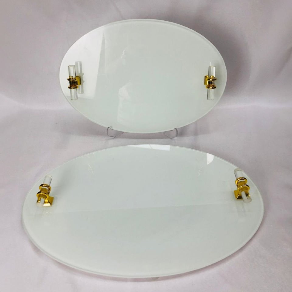 BEYAZ CAM TEPSİ OVAL CAM KULPLU