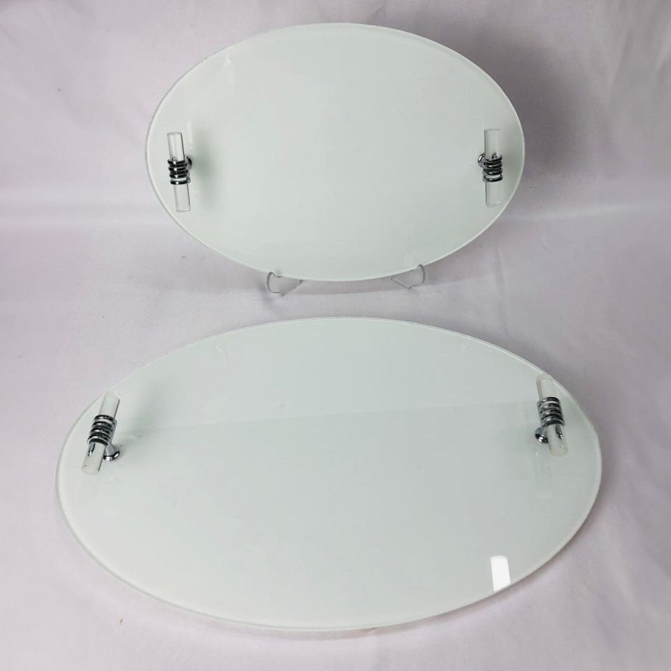 BEYAZ CAM TEPSİ OVAL CAM KULPLU