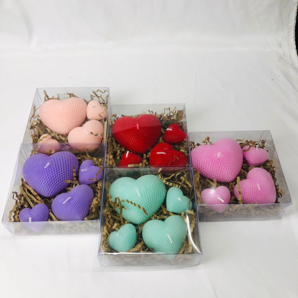 YILBAŞI HEDİYELİK MUM - DENSENLİ 4'LÜ KALP MUM SET Pembe