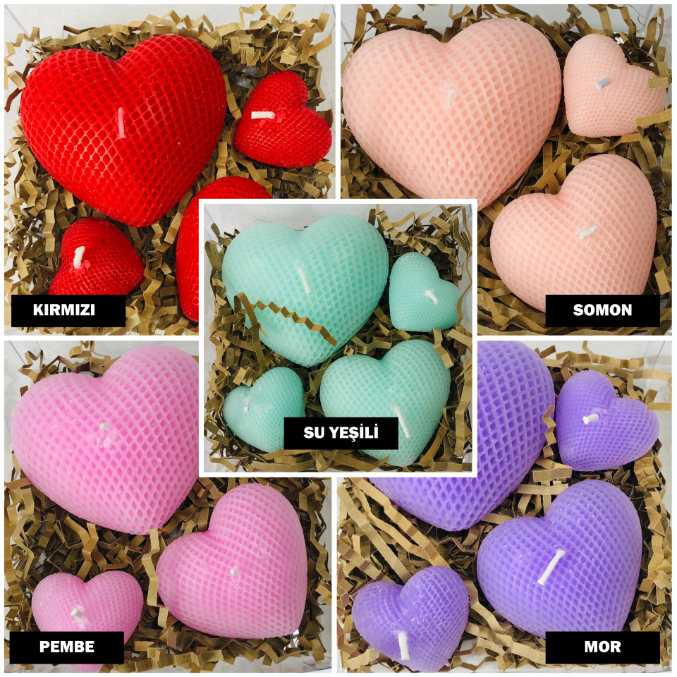YILBAŞI HEDİYELİK MUM - DENSENLİ 4'LÜ KALP MUM SET Pembe