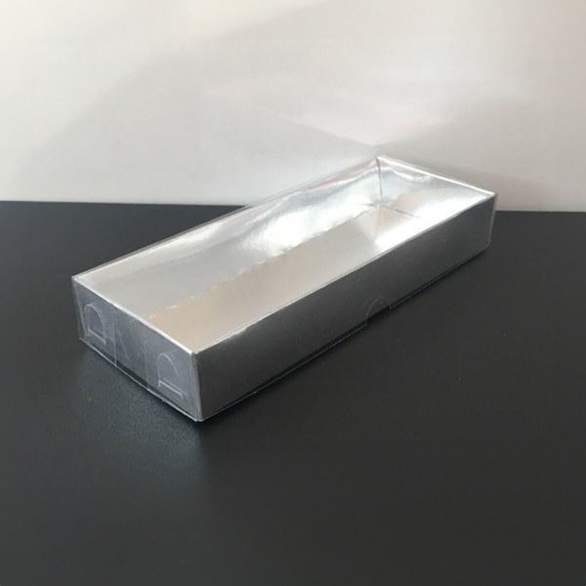 6.5x16x2.5 ALTI GÜMÜŞ METALİZE KARTON ÜSTÜ ASETAT KUTU