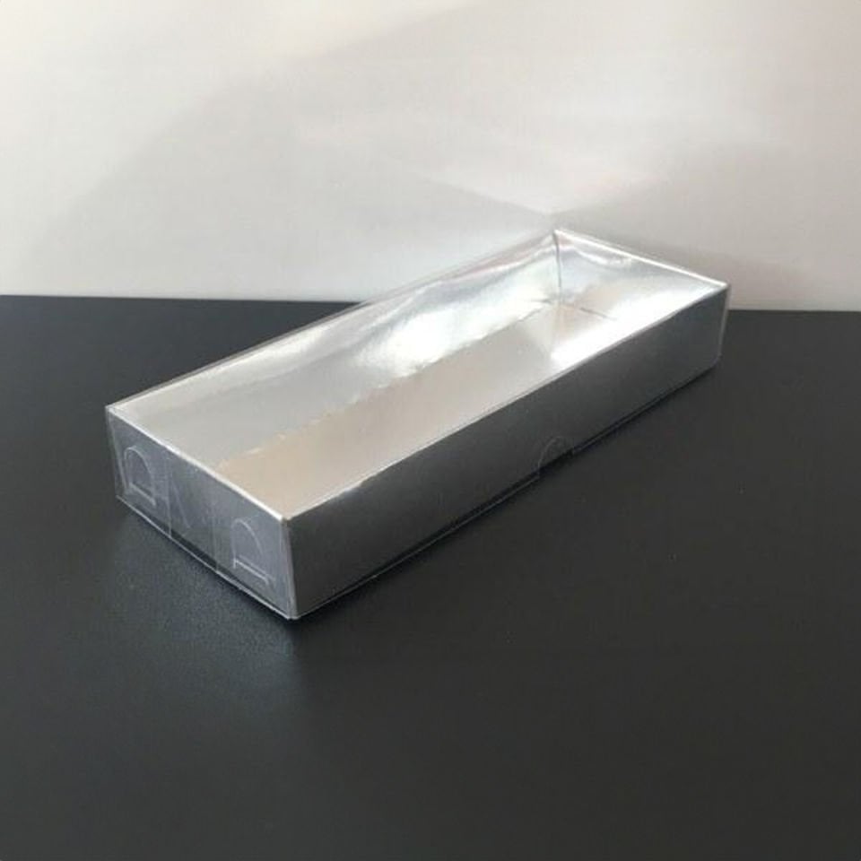 6.5x16x2.5 ALTI GÜMÜŞ METALİZE KARTON ÜSTÜ ASETAT KUTU