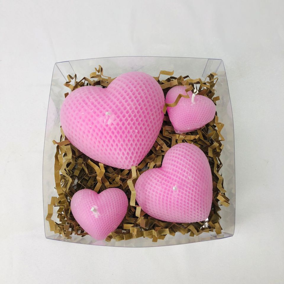 YILBAŞI HEDİYELİK MUM - DENSENLİ 4'LÜ KALP MUM SET Pembe