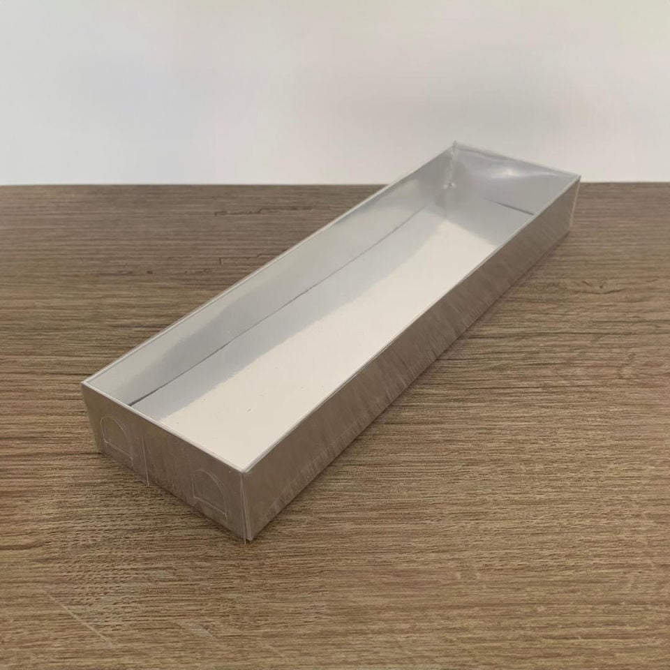 6.5x20.5x2.5 ALTI GÜMÜŞ METALİZE KARTON ÜSTÜ ASETAT KUTU