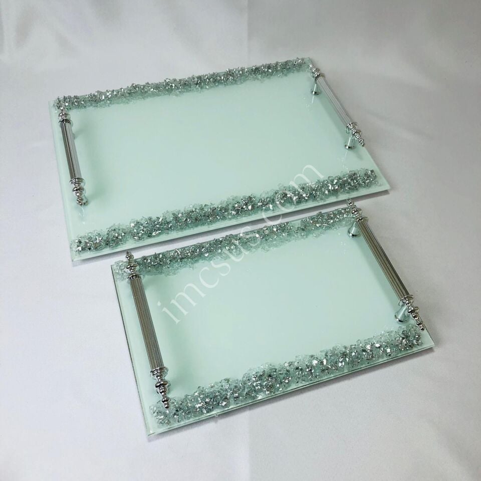 TAŞLI BEYAZ CAM TEPSİ HAYAL KULPLU DİKDÖRTGEN 2'Lİ
