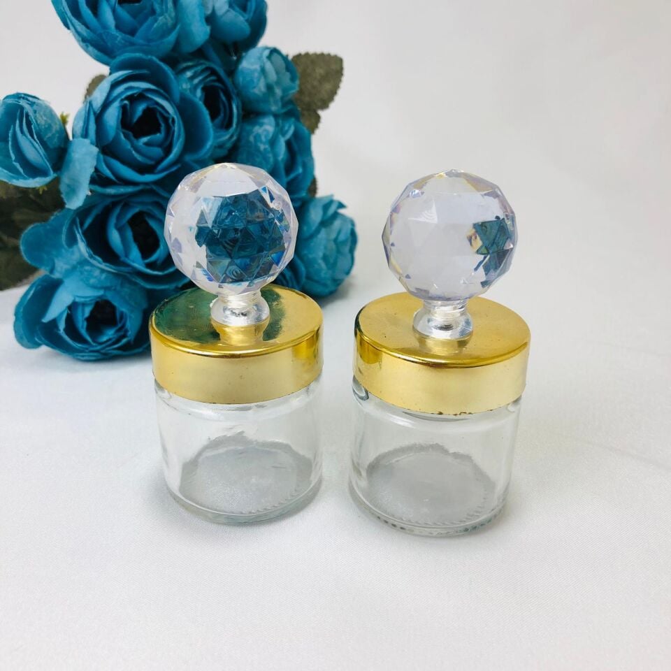 CAM KAVANOZ BOŞ YUVARLAK KRİSTAL TEPELİ 40cc