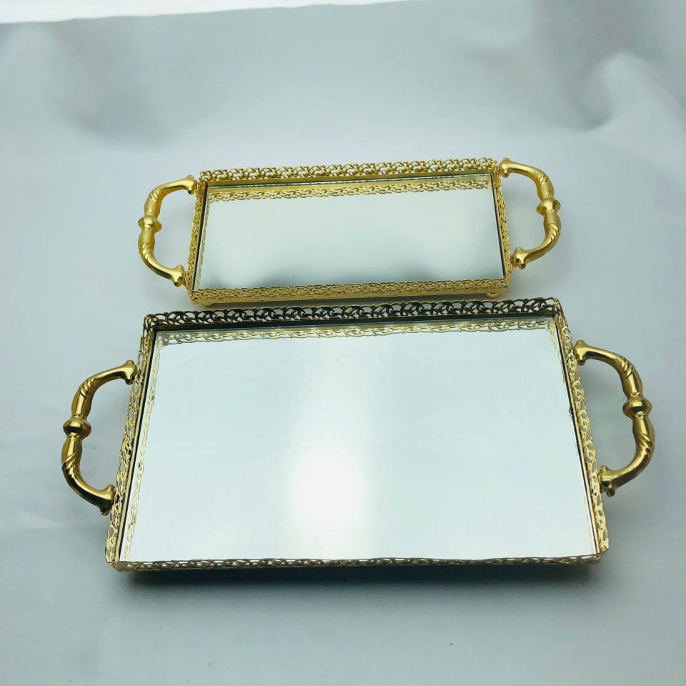 CAM TEPSİ ÖRÜNTÜLÜ GOLD TEPSİ | KAMPANYA