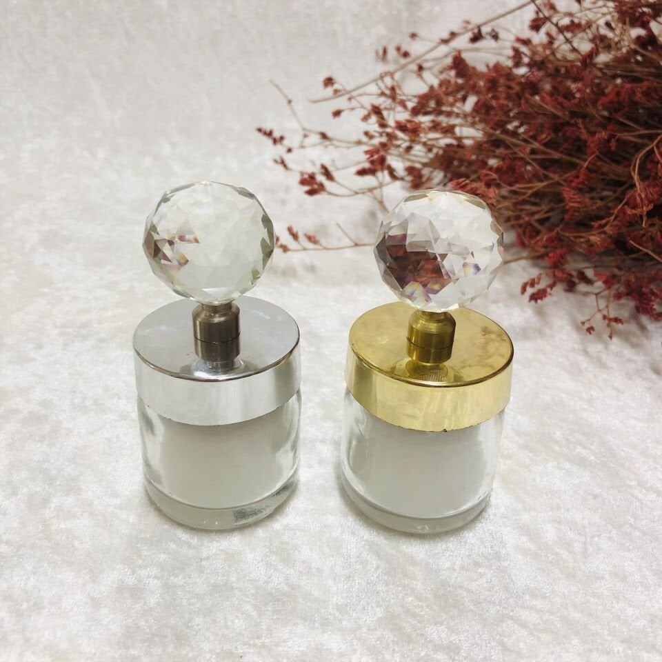 CAM KAVANOZ MUM YUVARLAK ORJİNAL CAM KRİSTAL TEPELİ 40cc