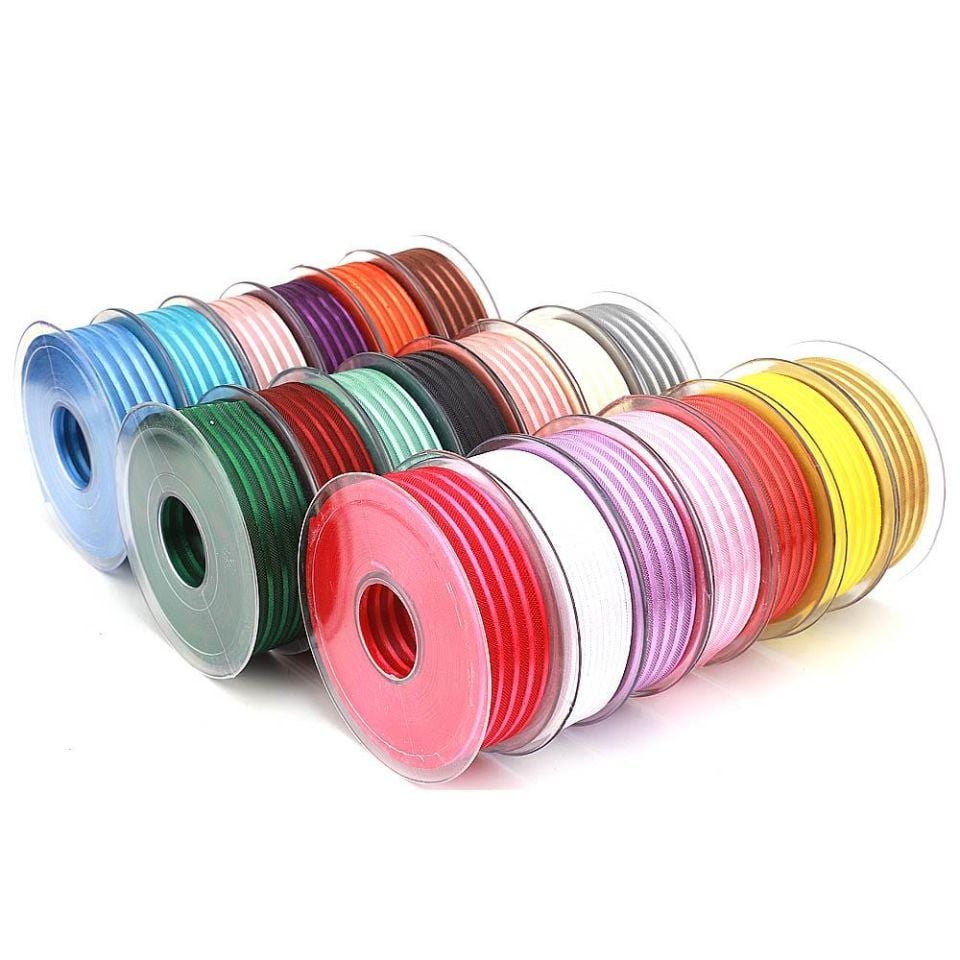 SATEN ÇİZGİLİ ŞİFON KURDELE 2,5cm 22 METRE