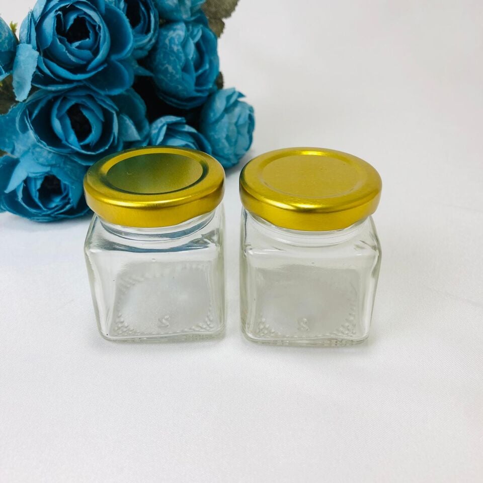 CAM KAVANOZ BOŞ KARE METAL KAPAKLI 40cc