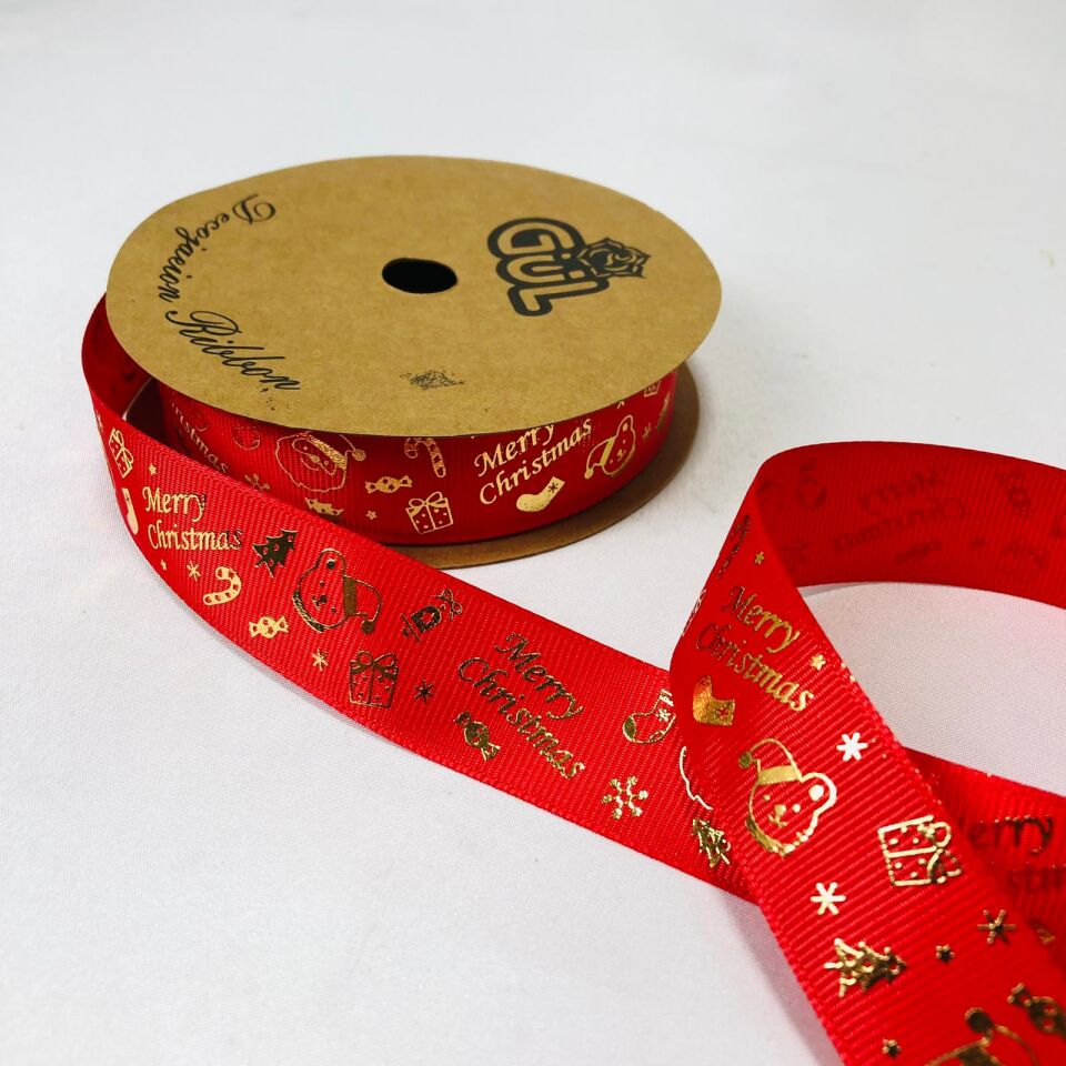 MERRY CHRISTMAS GOLD YALDIZLI KIRMIZI KURDELE 10 Metre
