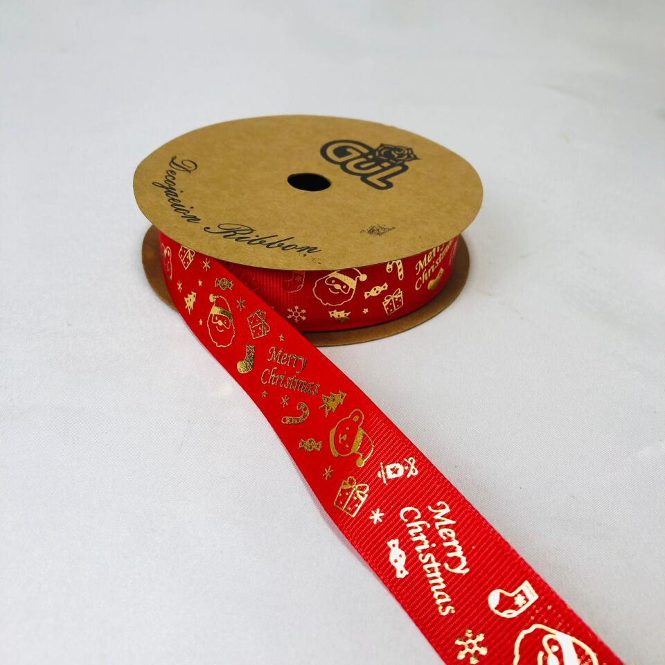 MERRY CHRISTMAS GOLD YALDIZLI KIRMIZI KURDELE 10 Metre