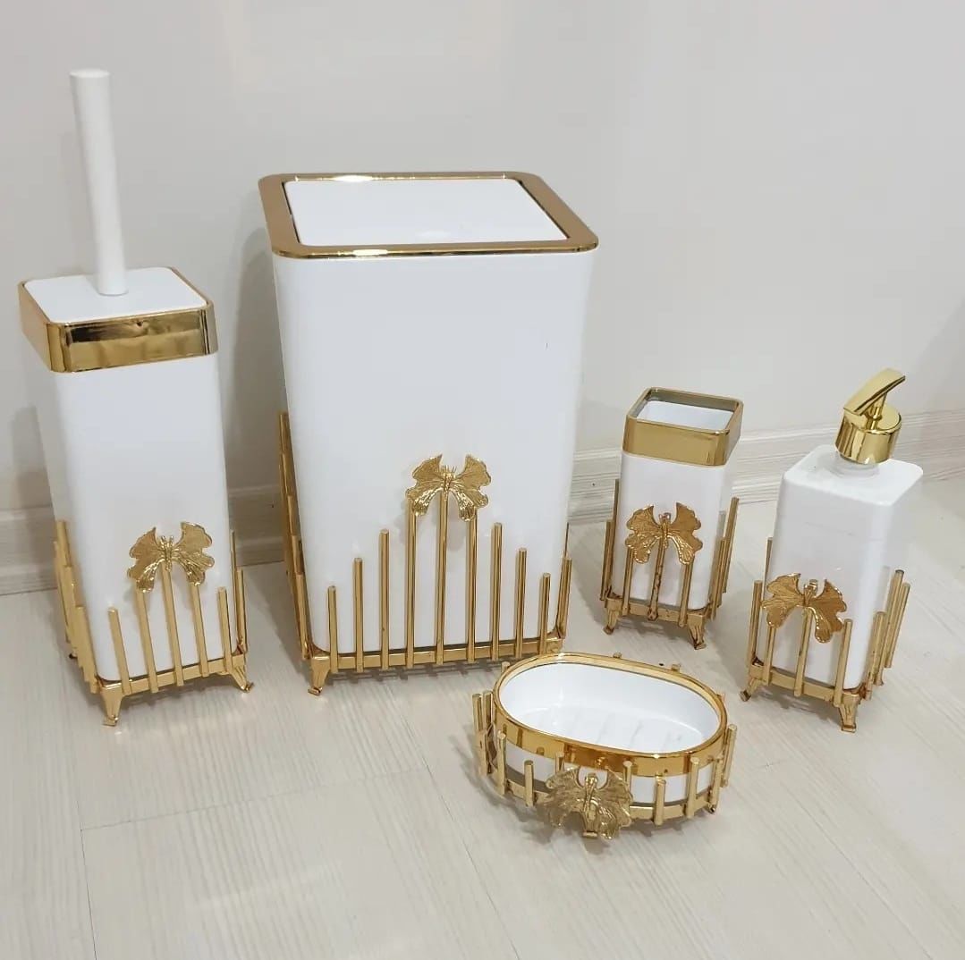 WC SETİ ÇUBUK KARE BEYAZ GOLD 5'Lİ