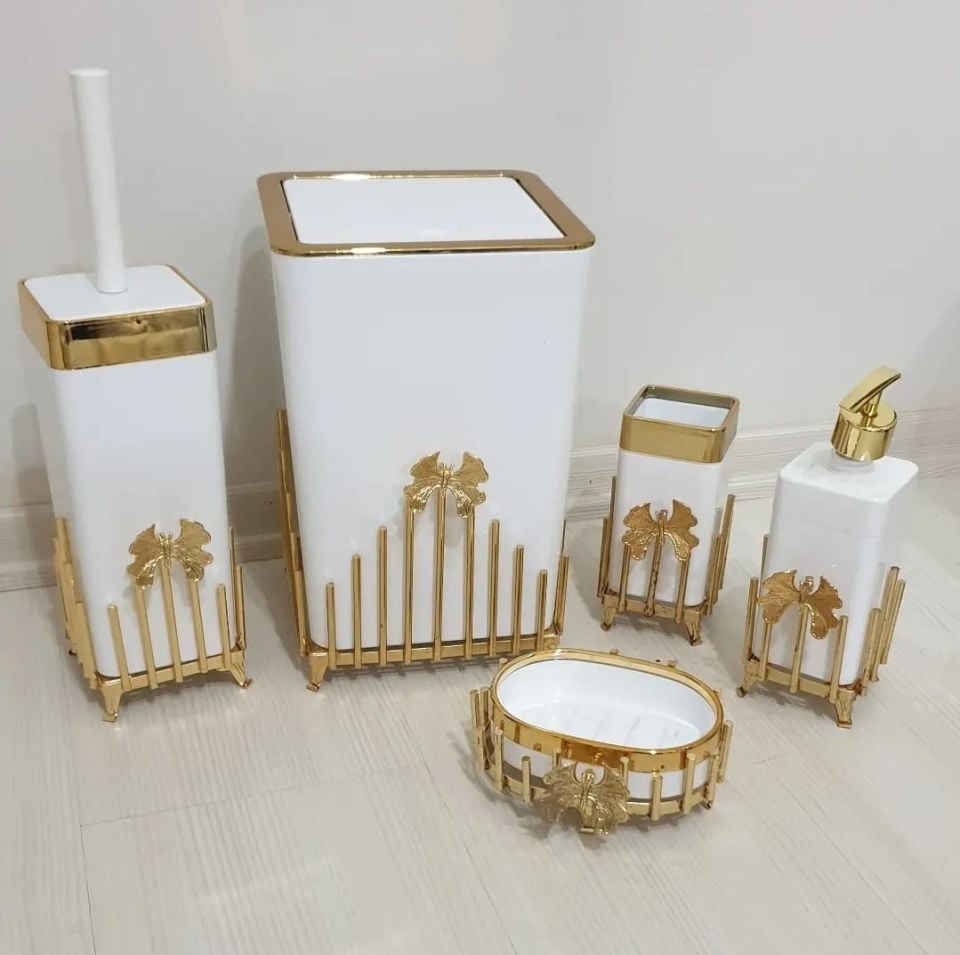 WC SETİ ÇUBUK KARE BEYAZ GOLD 5'Lİ
