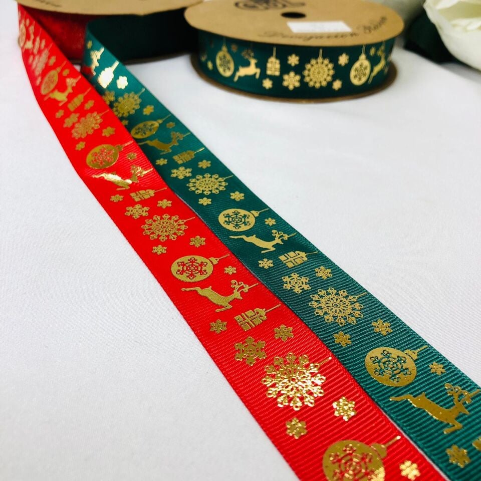 YILBAŞI FİGÜRLERİ DESENLİ GOLD YALDIZLI KURDELE 10 Metre