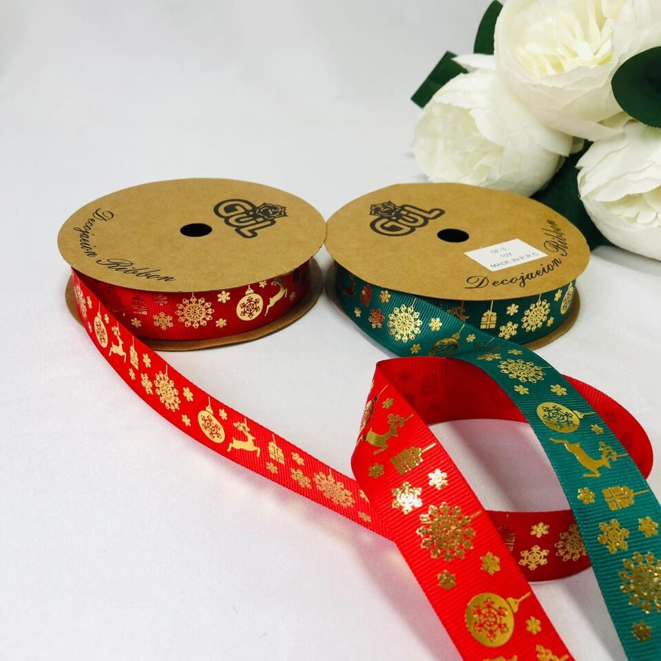 YILBAŞI FİGÜRLERİ DESENLİ GOLD YALDIZLI KURDELE 10 Metre