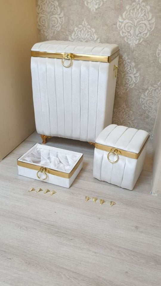 3'LÜ ÇİZGİLİ KİRLİ BEYAZ SEPETİ