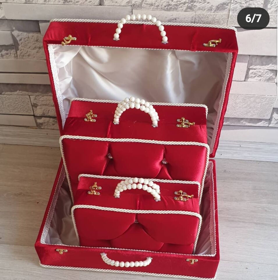 3'LÜ KARE ÇANTA KIRMIZI RENK