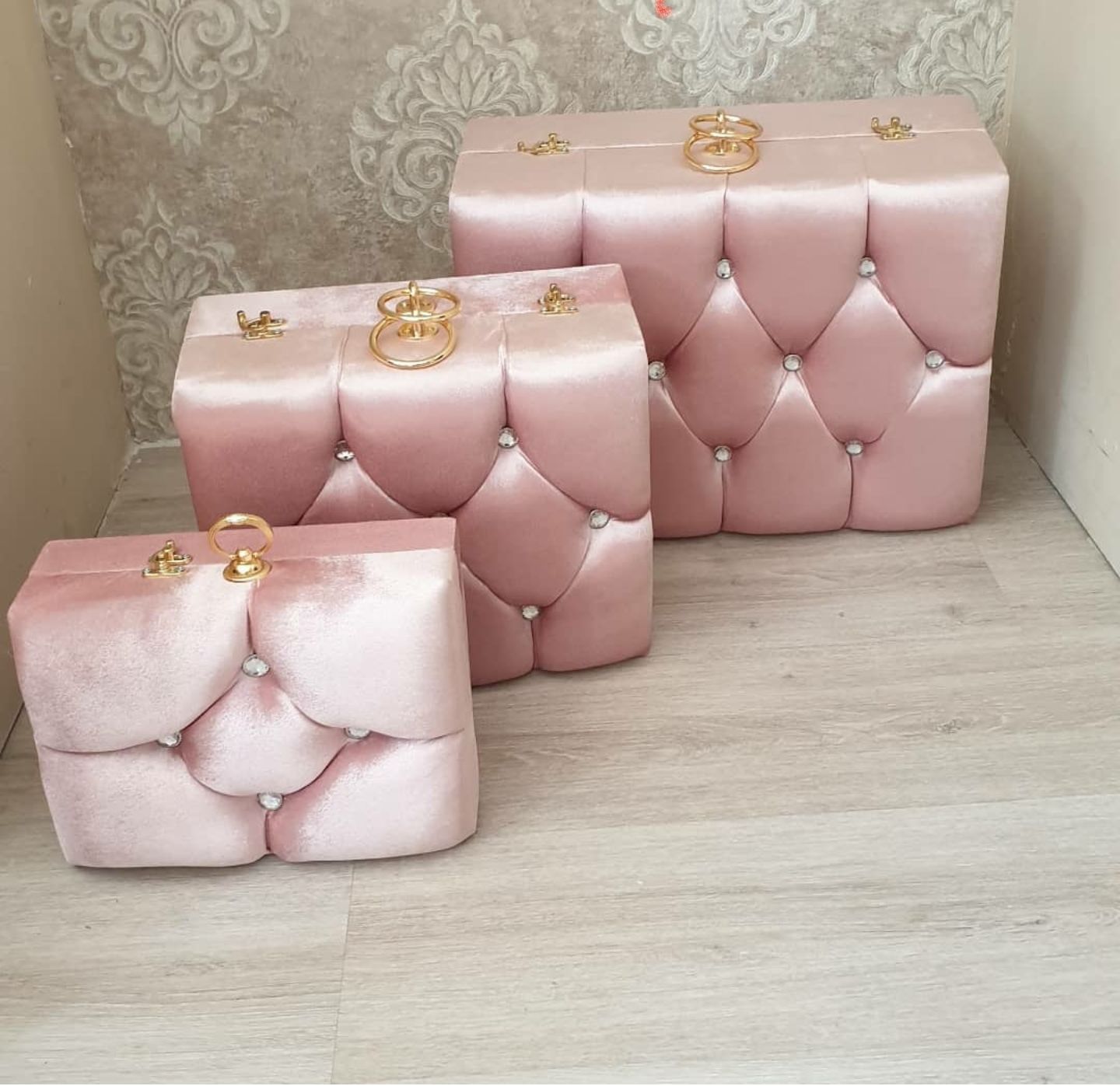 3'LÜ KARE ÇANTA PUDRA PEMBE