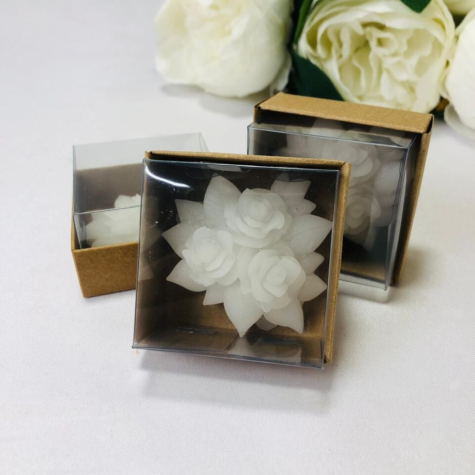 ÜÇLÜ MİNİ GÜL MUM ALT KRAFT ASETAT KUTULU 5cm