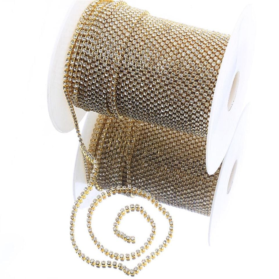 SWAROVSKİ TAŞ ŞERİT KRİSTAL TAŞLI METAL YUVARLAK ŞERİT 50 Metre ss12