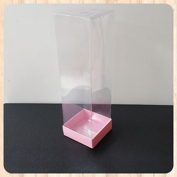 6x6x21 ÖLÇÜLÜ ALTI PEMBE KARTON KUTU ÜSTÜ ASETAT KUTU