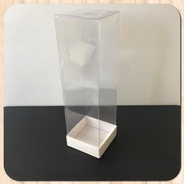 6x6x21 ÖLÇÜLÜ ALTI BEYAZ KARTON KUTU ÜSTÜ ASETAT KUTU