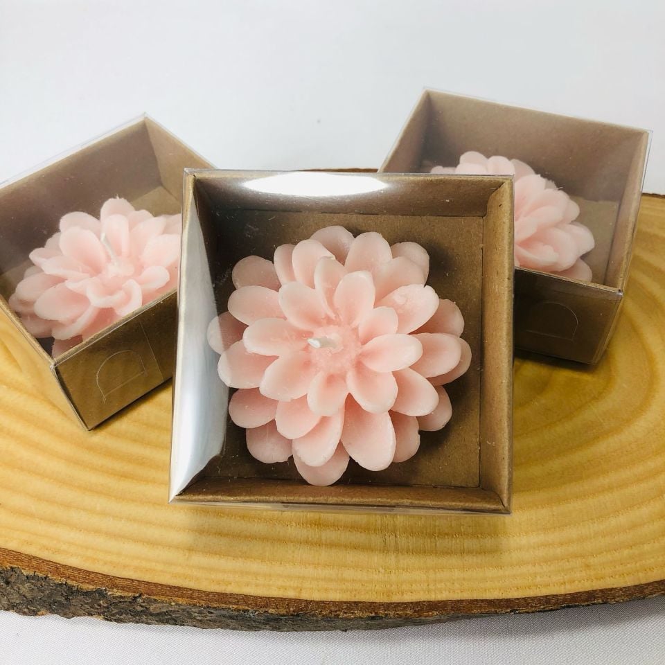 Salmon Color Lotus Candle Base Dark Kraft Acetate Box Set of 12 7\*2.5cm