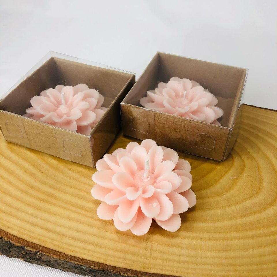 Salmon Color Lotus Candle Base Dark Kraft Acetate Box Set of 12 7\*2.5cm