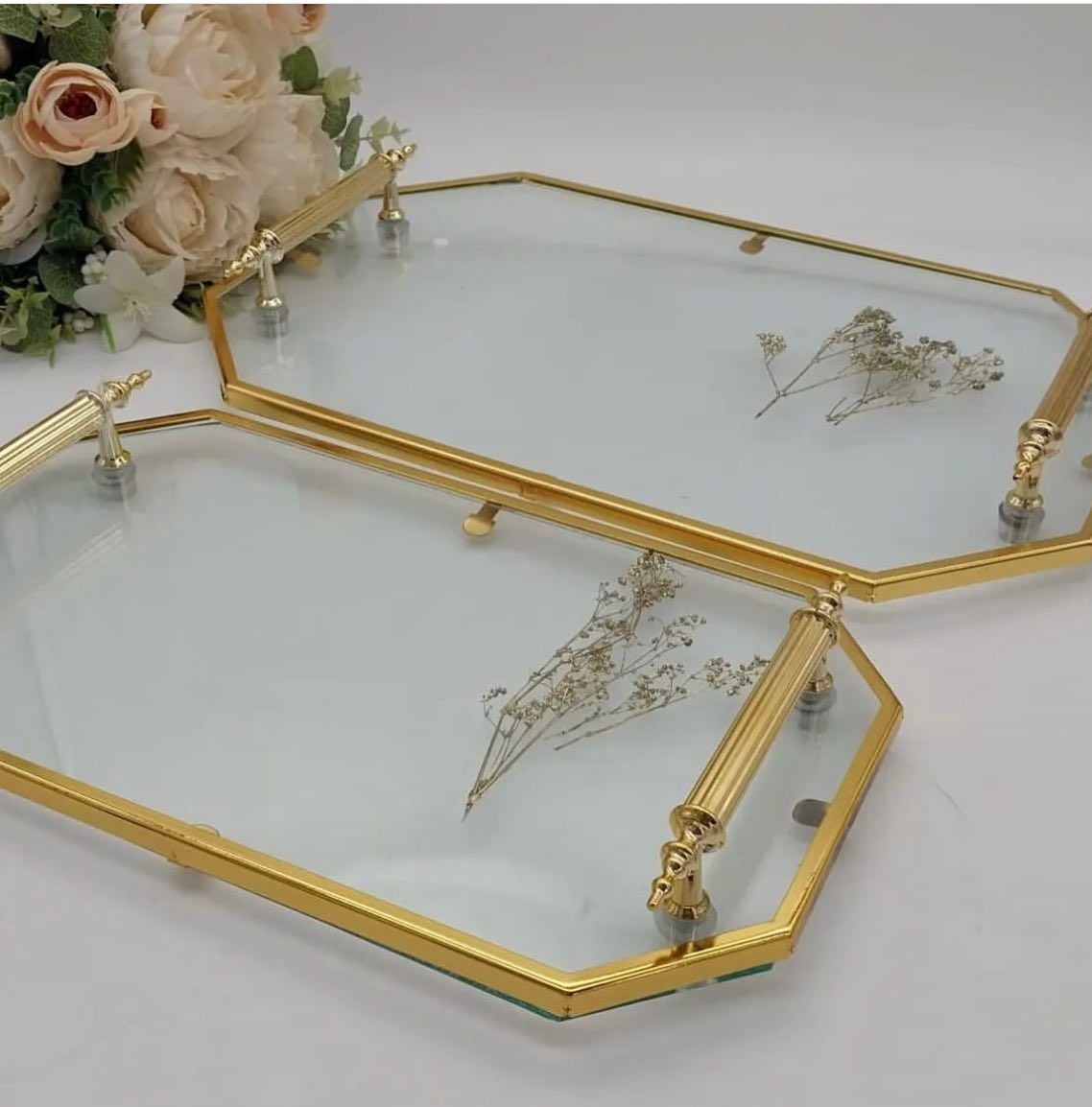 ORKİDE ÇİFT CAM TEPSİ 2'Lİ ÇİÇEKLİ