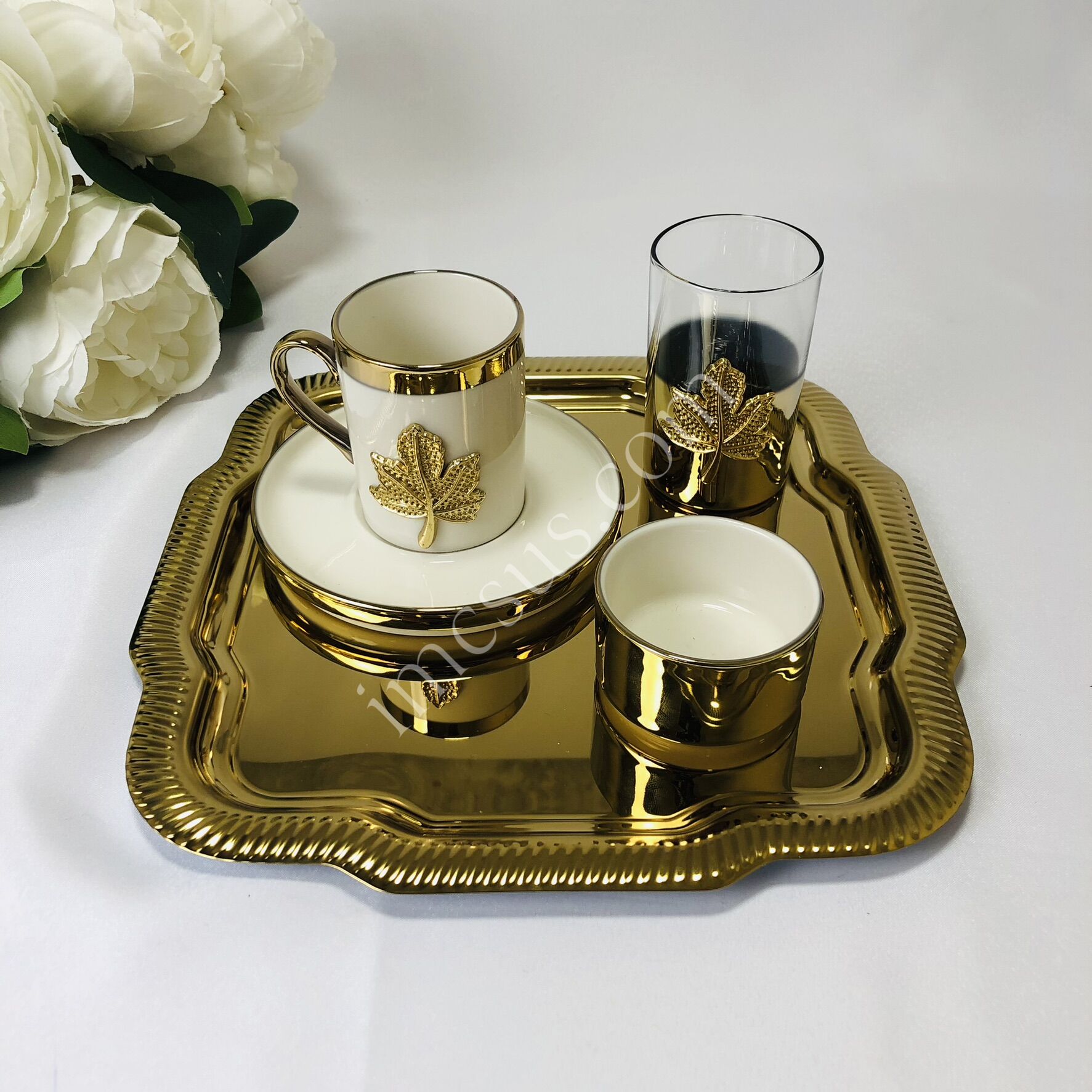 ÇINAR YAPRAĞI DAMAT KAHVE FİNCAN SETİ 2 Set - Gold