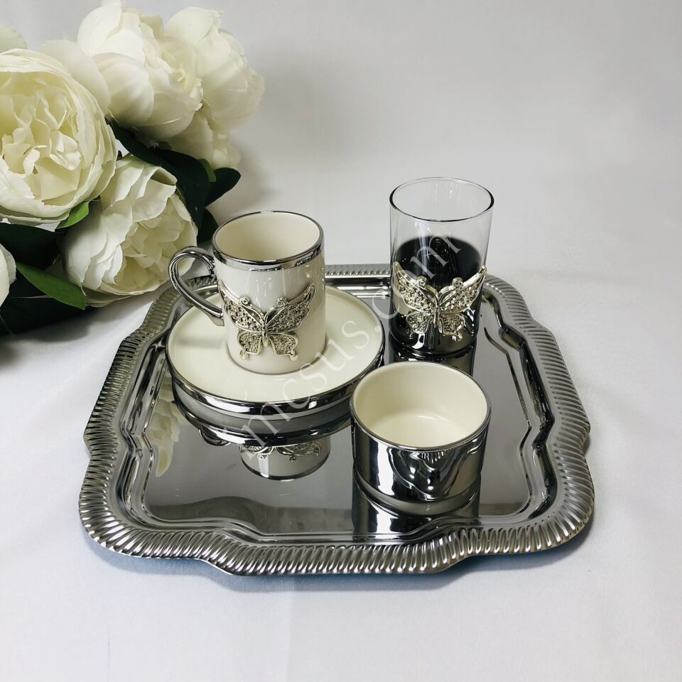 KELEBEK FİGÜR DAMAT KAHVE FİNCAN SETİ 1 Set - Gümüş