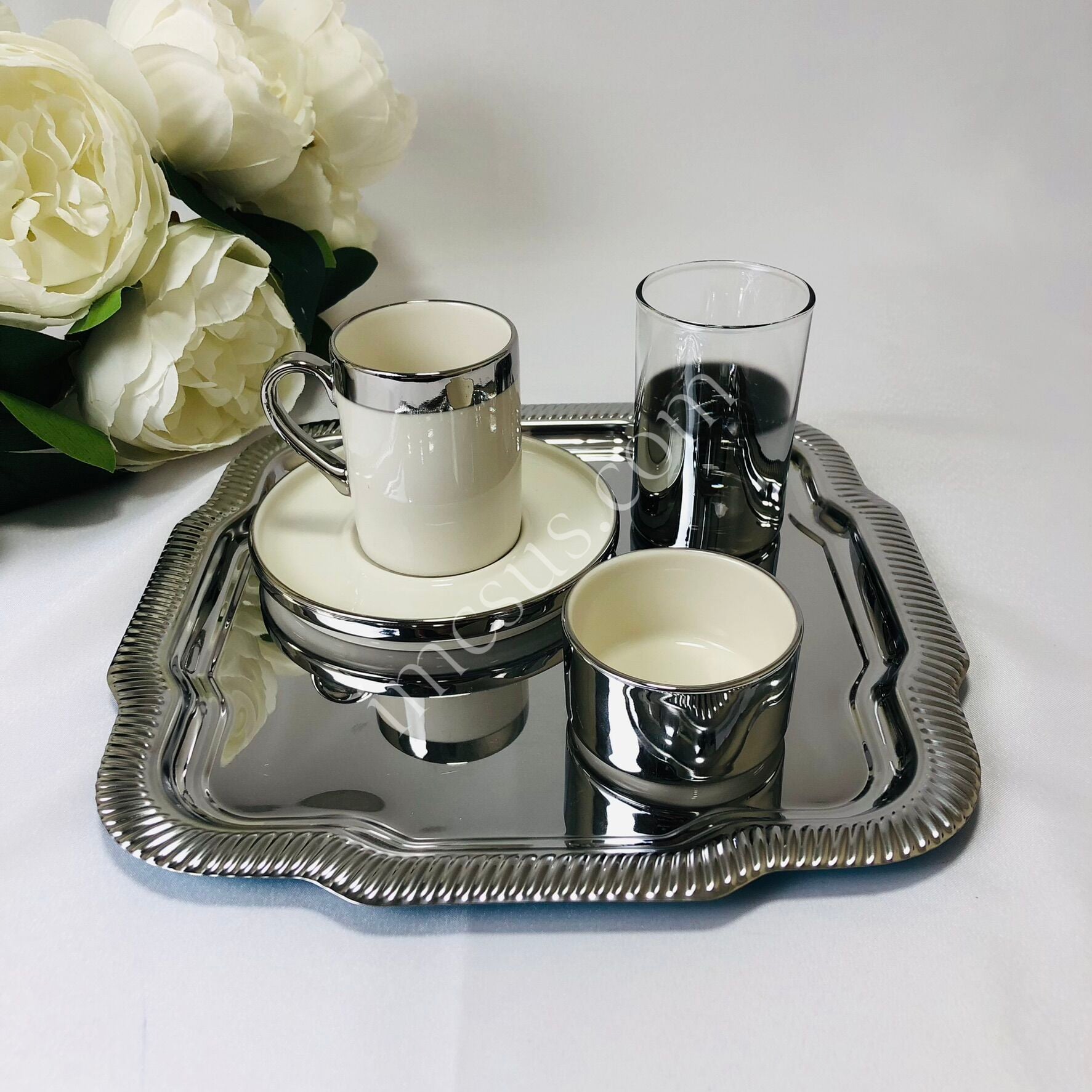 DÜZ DAMAT KAHVE FİNCAN SETİ 1 Set - Gümüş