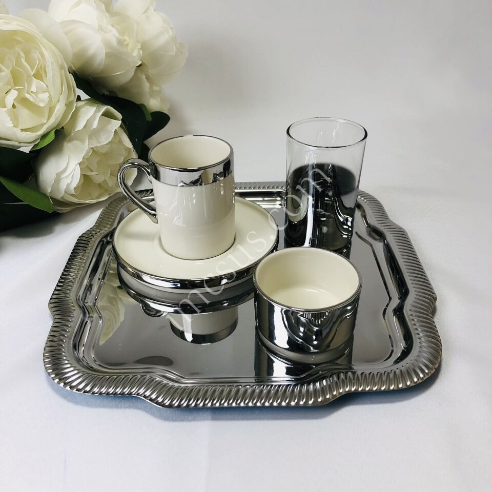 DÜZ DAMAT KAHVE FİNCAN SETİ 1 Set - Gümüş