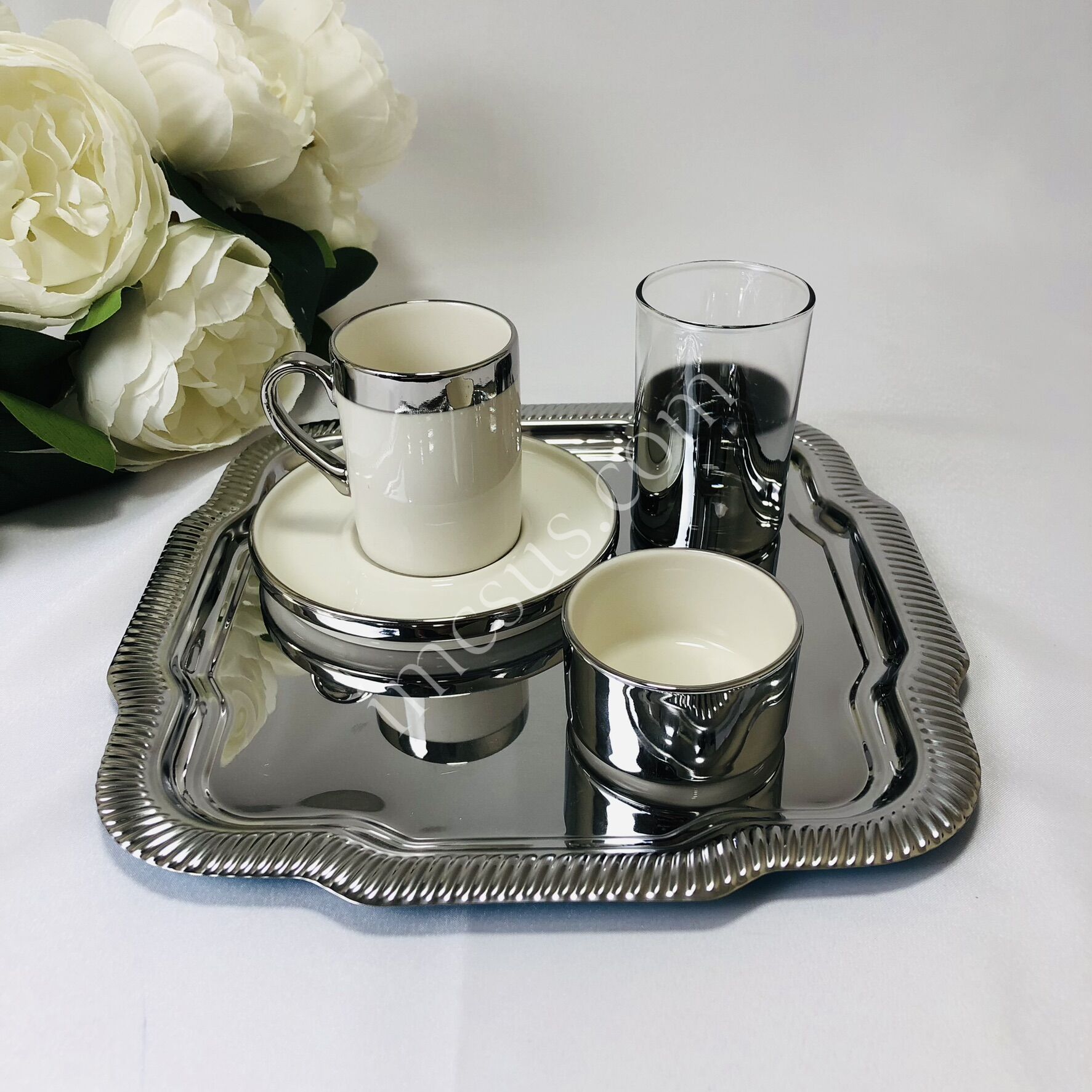 DÜZ DAMAT KAHVE FİNCAN SETİ Gel-Al(1 Set) - Gümüş