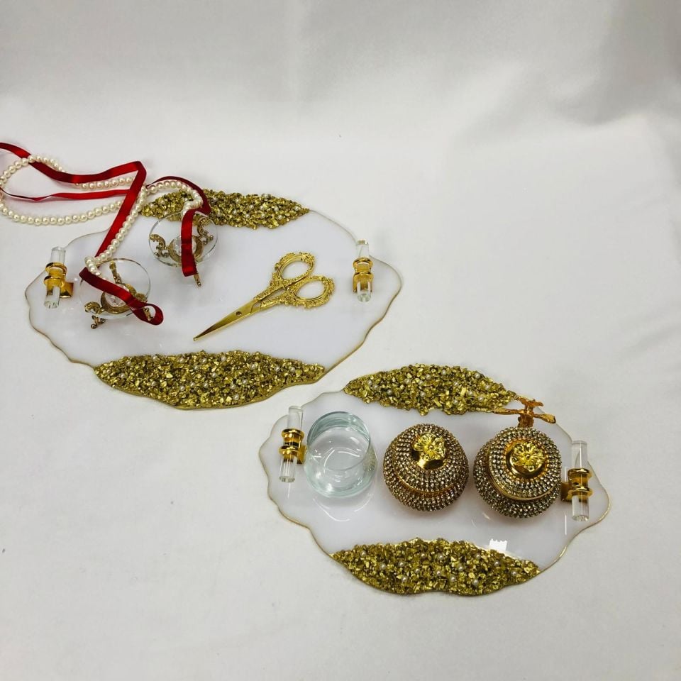 MOBLEN TEPSİ VARAKLI 2'Lİ TAŞLI OVAL