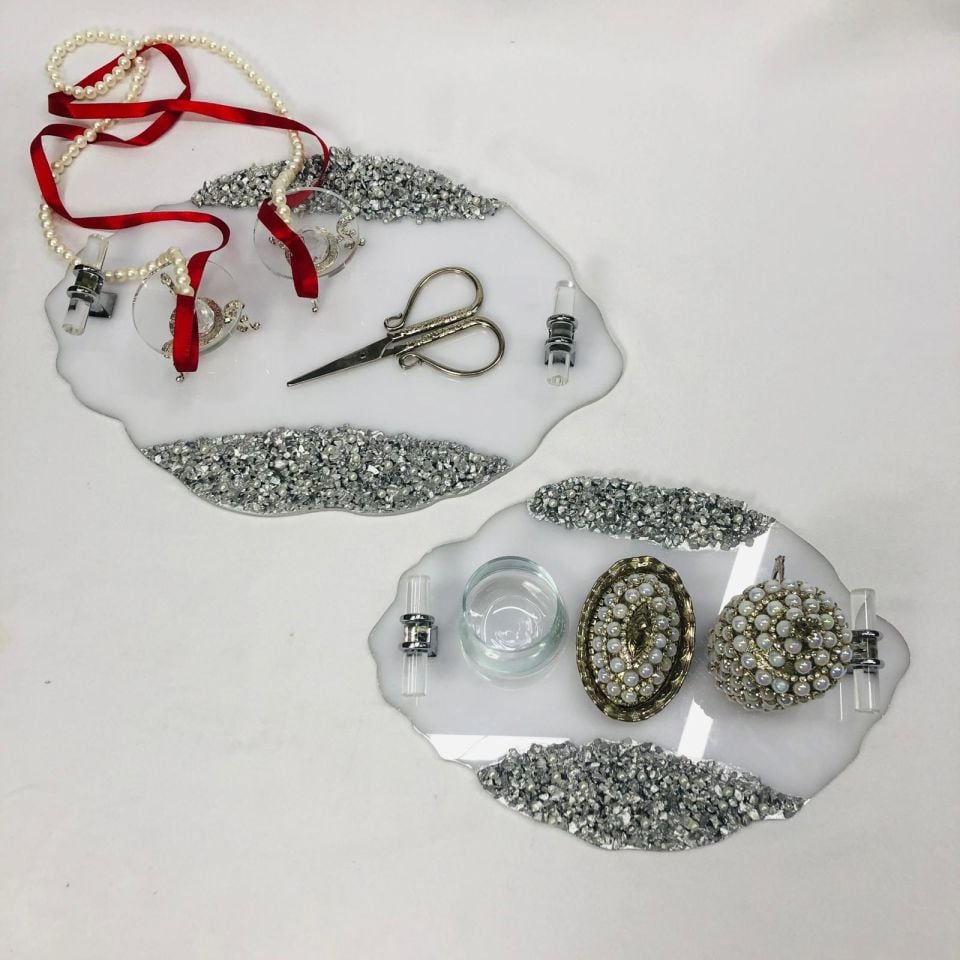 MOBLEN TEPSİ VARAKLI 2'Lİ TAŞLI OVAL