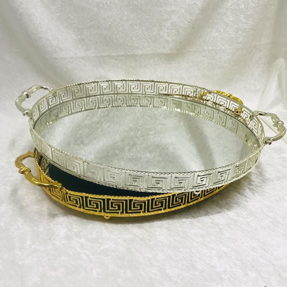 OVAL SAC TEPSİ VERSACE İSTEME ÇİKOLATA TEPSİSİ Gümüş - 1 Adet