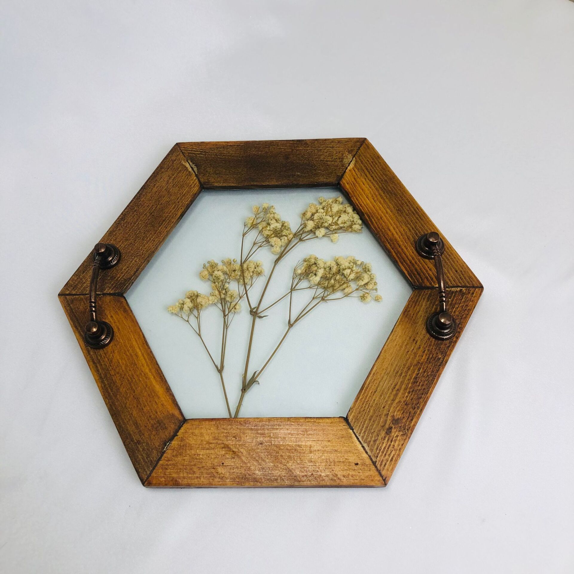 ÇİFT CAMLI AHŞAP SUNUMLUK TEPSİ ALTIGEN | KAMPANYA