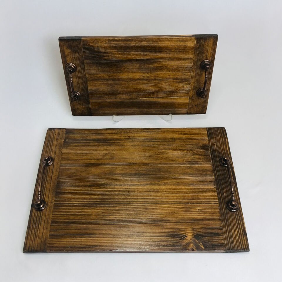 AHŞAP DİKDÖRTGEN TEPSİ 2'Lİ DEMİR KULP | KAMPANYA