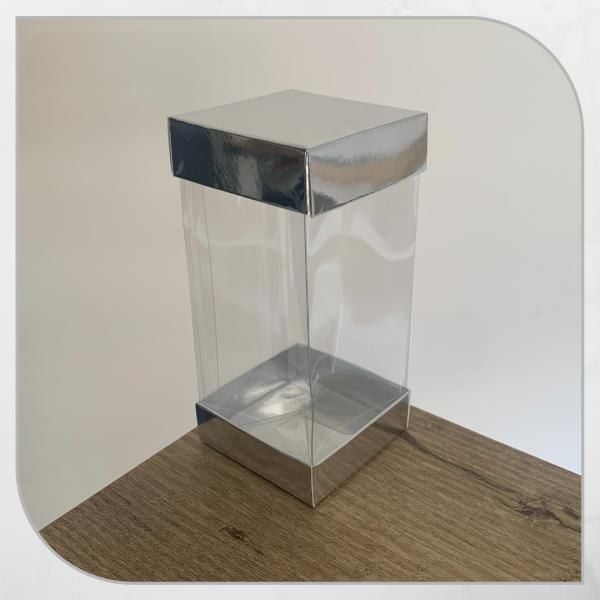 7x7x14 GÜMÜŞ ÇİFT TARAFLI KARTON VE ASETAT KUTU