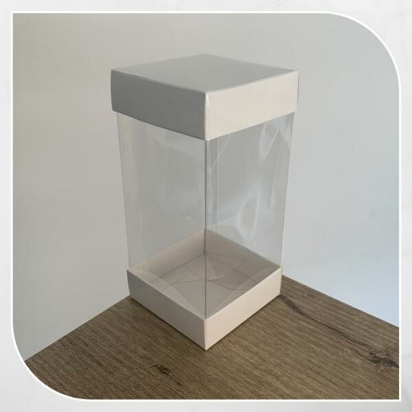 7x7x14 BEYAZ ÇİFT TARAFLI KARTON VE ASETAT KUTU