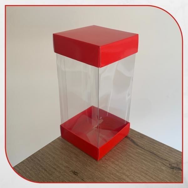 7x7x14 KIRMIZI ÇİFT TARAFLI KARTON VE ASETAT KUTU