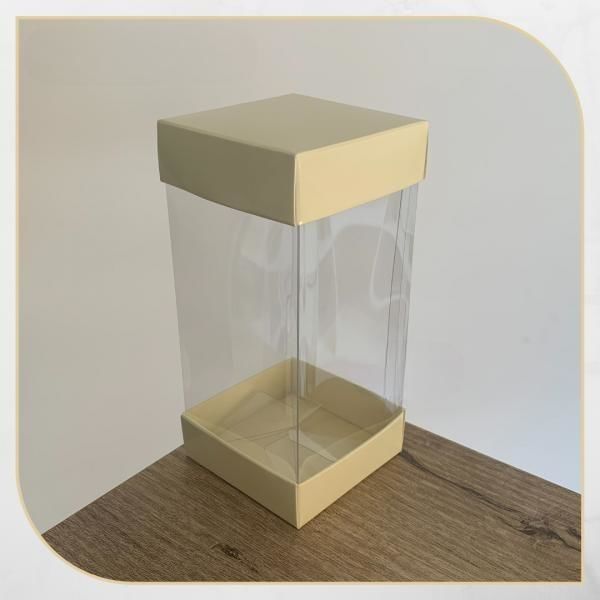 7x7x14 KREM ÇİFT TARAFLI KARTON VE ASETAT KUTU