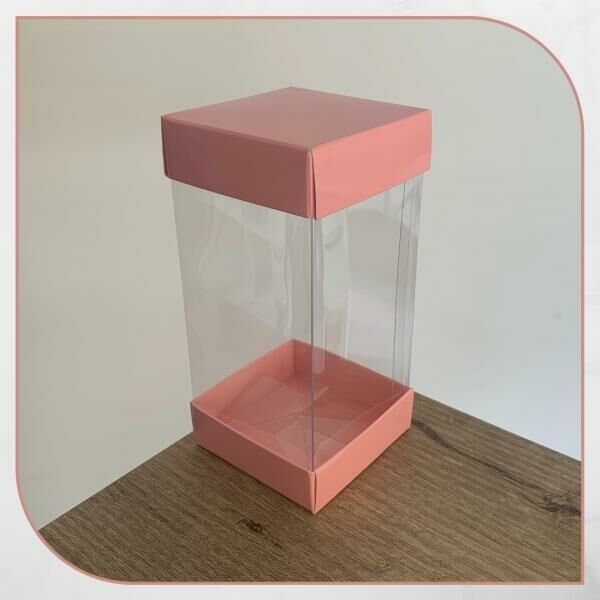 7x7x14 PEMBE ÇİFT TARAFLI KARTON VE ASETAT KUTU
