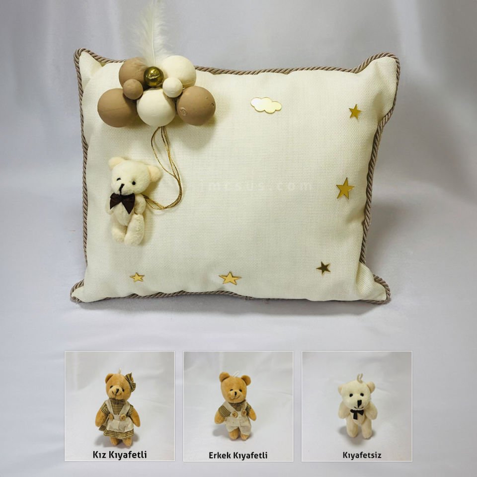 YASTIK AYICIKLI BEBEK TAKI YASTIĞI KREM RENGİ