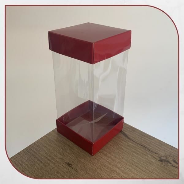 7x7x14 BORDO ÇİFT TARAFLI KARTON VE ASETAT KUTU