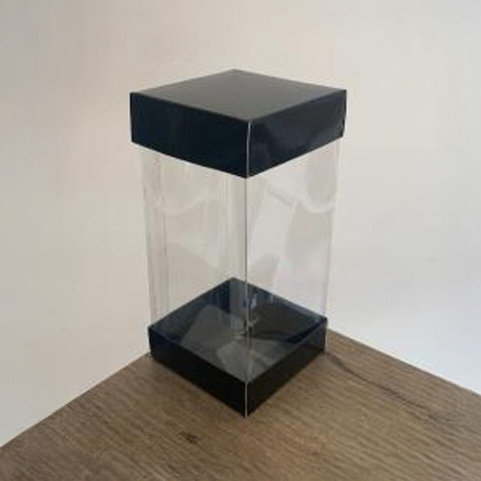 7x7x14 SİYAH  ÇİFT TARAFLI KARTON VE ASETAT KUTU