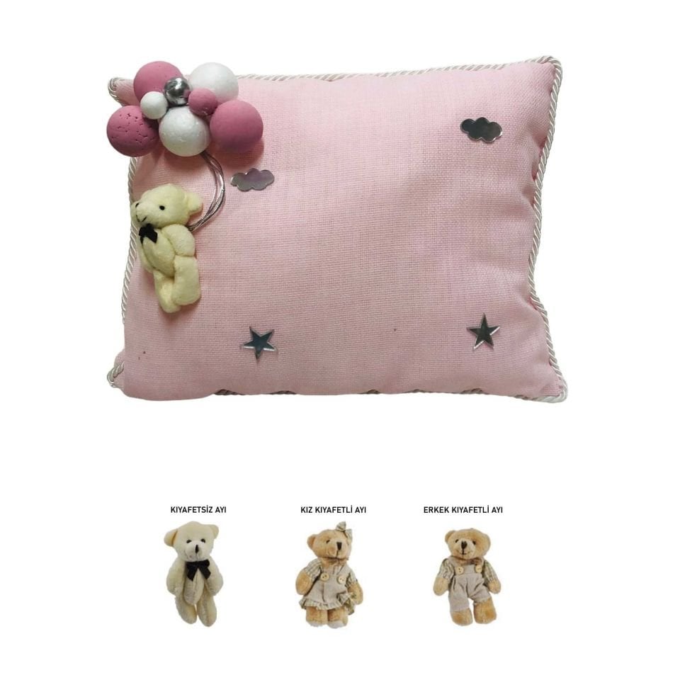 YASTIK AYICIKLI BEBEK TAKI YASTIĞI PEMBE RENK