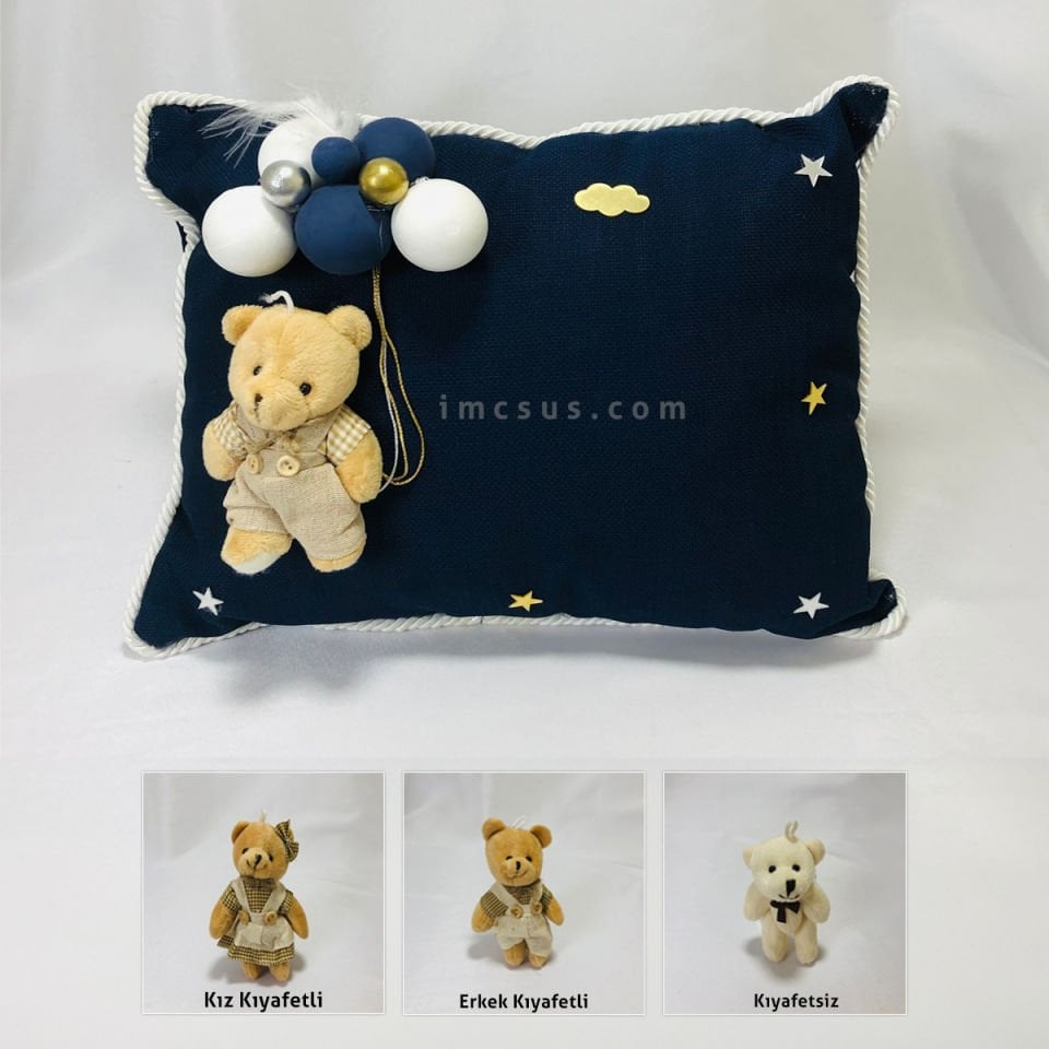 YASTIK AYICIKLI BEBEK TAKI YASTIĞI LACİVERT RENK